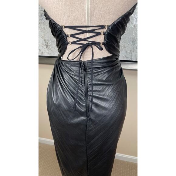 Maria Lucia Hohan Abigail Faux Leather Strapless Ruched Draped Midi Dress Sz 4 - Picture 8 of 12